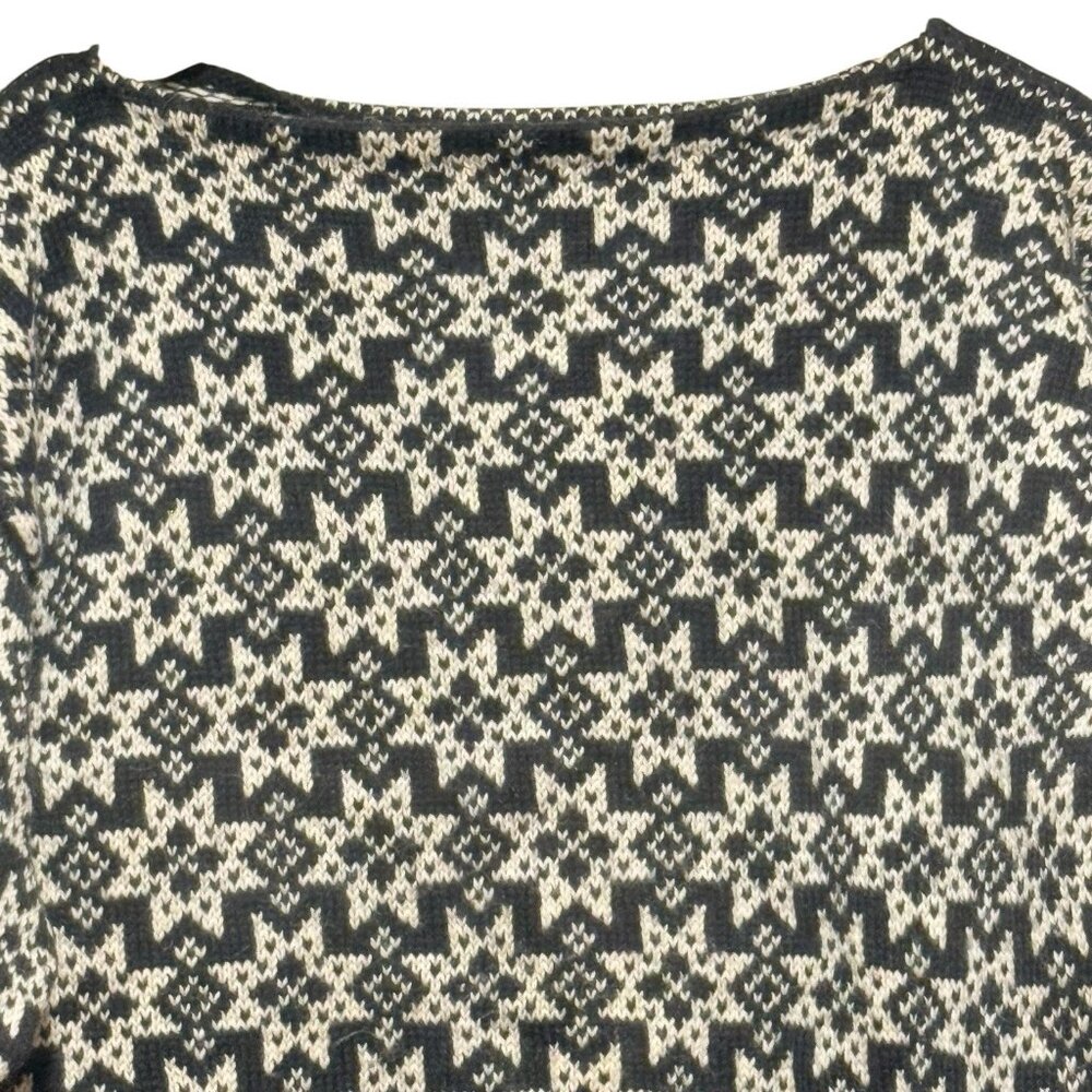 VTG VOSS Norwegian 100% Wool Ski Fair Isle Nordic Black Sweater Womens Medium - Picture 3 of 9